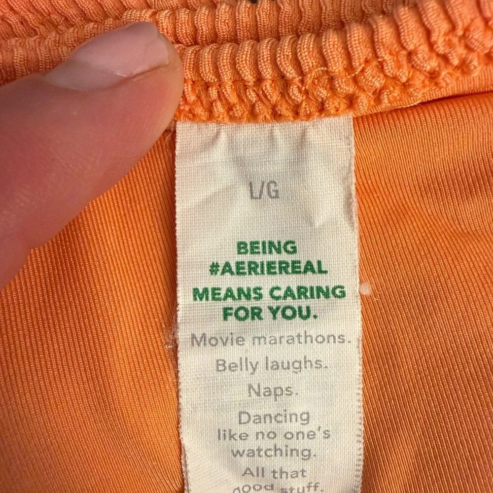 Aerie Ribbed Bikini Bottoms Bright Orange High Cut Swim Size Large